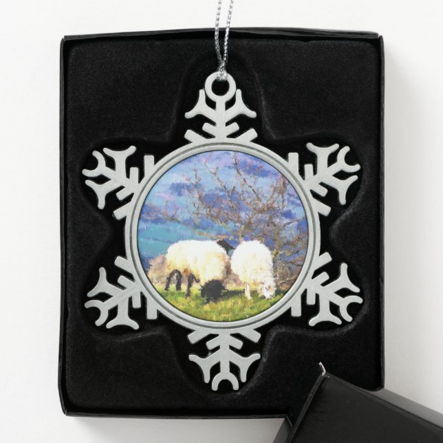 SHEEP SNOWFLAKE PEWTER CHRISTMAS ORNAMENT (Box)