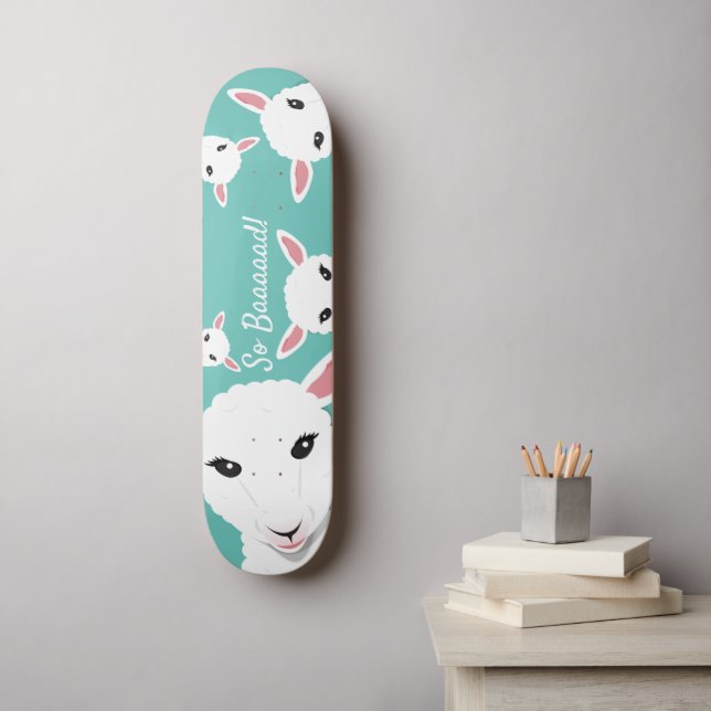 Sheep So Bad Teal Animal Pun Illustration Skateboard (Wall Art)