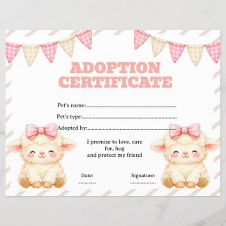 Sheep stuffed adopt a pet certificate editable flyer
