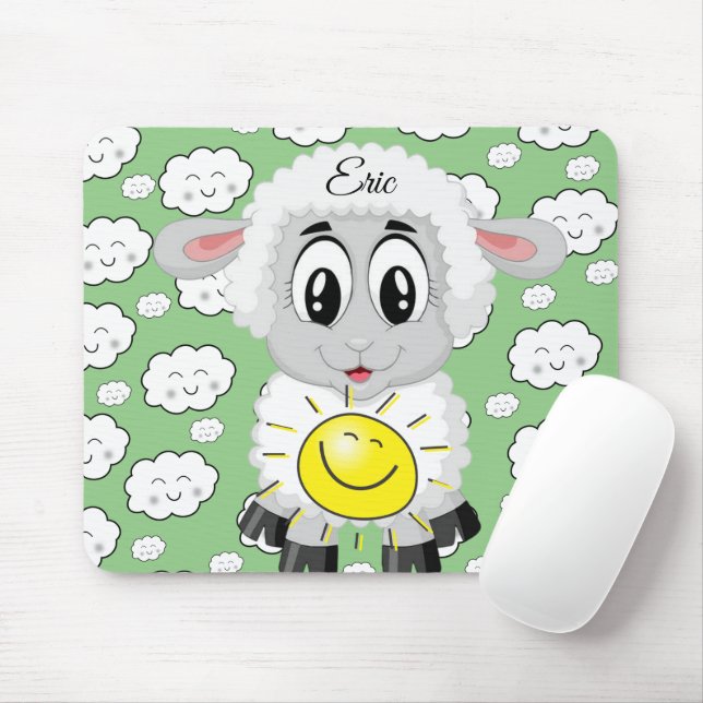 Sheep Sun Clouds Green Mouse Pad! Mouse Pad (With Mouse)