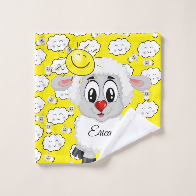 Sheep Sun Yellow Clouds Hands Bathroom Towel Sets (Wash Cloth)