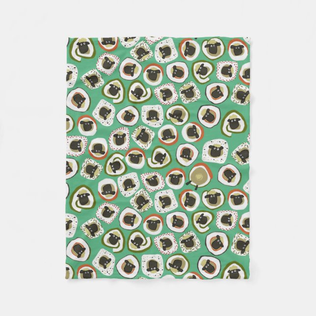 sheep sushi green fleece blanket (Front)