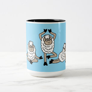 Sheep Three Tired Exhausted Yoga Meditation Poses  Two-Tone Coffee Mug