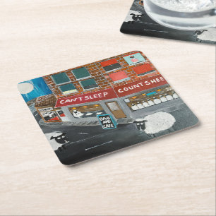 Sheep Town Painting by Alfred Fox Square Paper Coaster