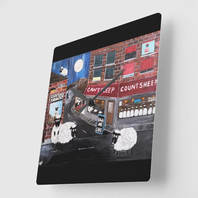 Sheep Town Painting by Alfred Fox Square Wall Clock (Angle)