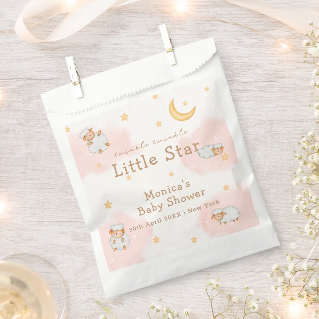 Sheep Twinkle Twinkle Moon Stars Girl Baby Shower  Favour Bags (Clipped)