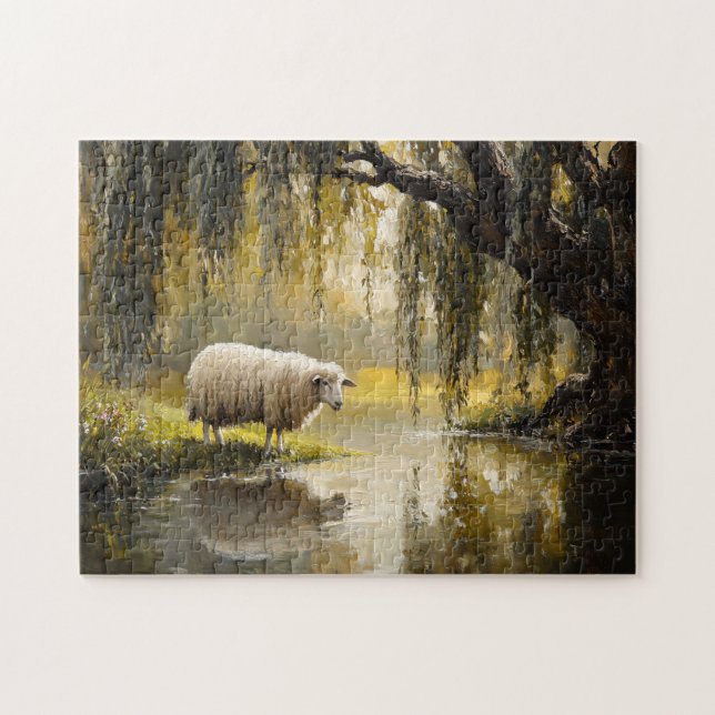 Sheep Under A Willow Tree Painting Jigsaw Puzzle (Horizontal)