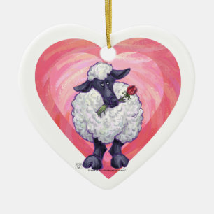 Sheep Valentine's Day Ceramic Tree Decoration