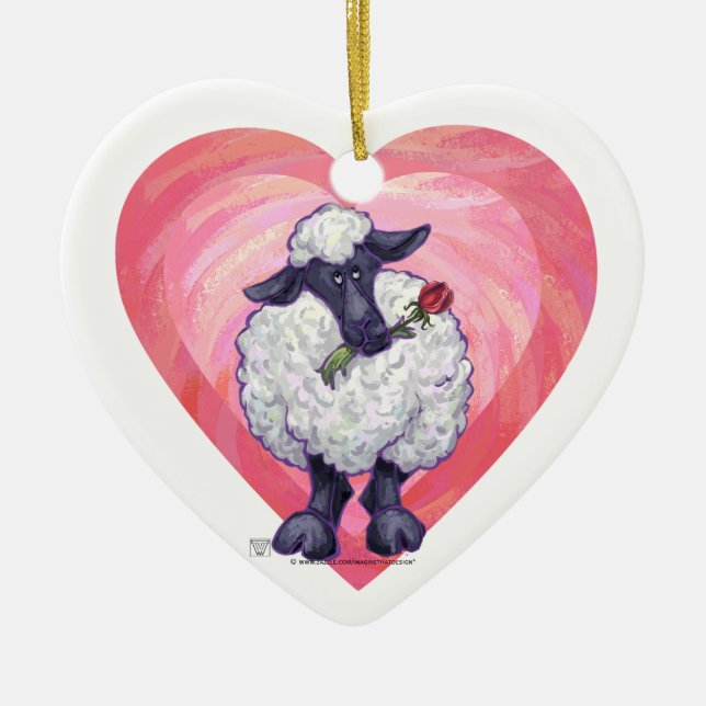 Sheep Valentine's Day Ceramic Tree Decoration (Front)