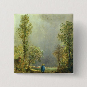 Sheep watching a Storm 15 Cm Square Badge