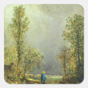 Sheep watching a Storm Square Sticker