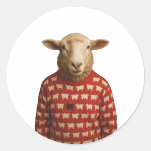 Sheep Wearing Black Sheep Sweater Classic Round Sticker