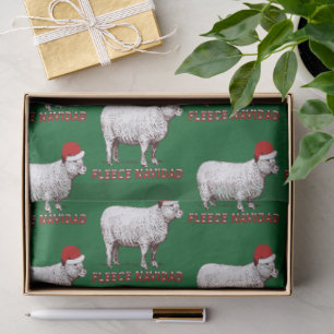 Sheep Wearing Santa Hat And Pun Fleece Navidad Tissue Paper