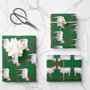 Sheep Wearing Santa Hat And Pun Fleece Navidad Wrapping Paper Sheet