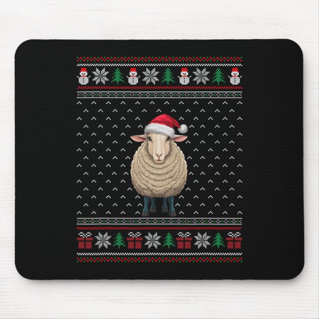 Sheep Wearing Santa Hat Ugly Xmas Sheep Lovers  Mouse Mat (Front)