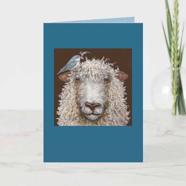 Sheep with Cerulean warbler card (Front)