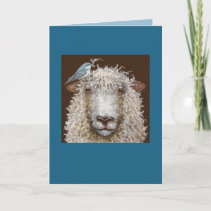 Sheep with Cerulean warbler card