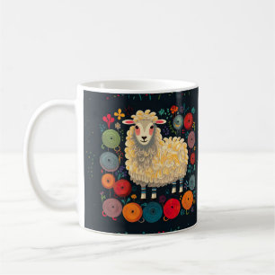 Sheep with colorful wool yarn mug
