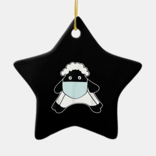 Sheep with face mask Animal Owner Gift Ceramic Tree Decoration