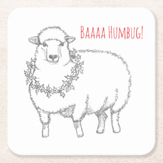 Sheep With Holly Square Paper Coaster