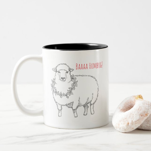 Sheep With Holly Two-Tone Coffee Mug (With Donut)