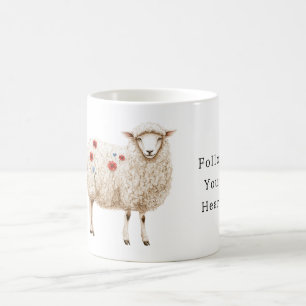 Sheep With Red Poppy Flowers Coffee Mug