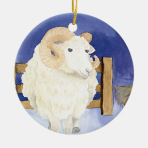 Sheep with the Curly Horn (Friendly Beasts Series) Ceramic Tree Decoration