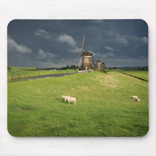 Sheep with windmills under dark clouds mouse mat (Front)