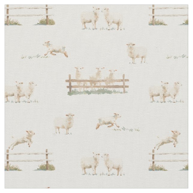 Sheep Wooden Plot country farming Fabric (Close Up)