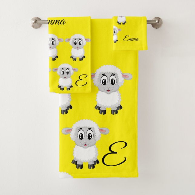 Sheep Yellow Wash Hands Bathroom Towel Sets (Insitu)