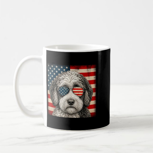 Sheepadoodle 4th Of July Aamerican Flag Dog Coffee Mug (Left)