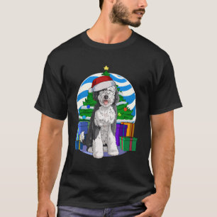 Sheepadoodle Cute Dog Santa Christmas Tree Decor T-Shirt