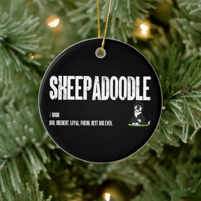 Sheepadoodle Dog Definition, Doodle Dog Noun Gifts Ceramic Tree Decoration (Tree)