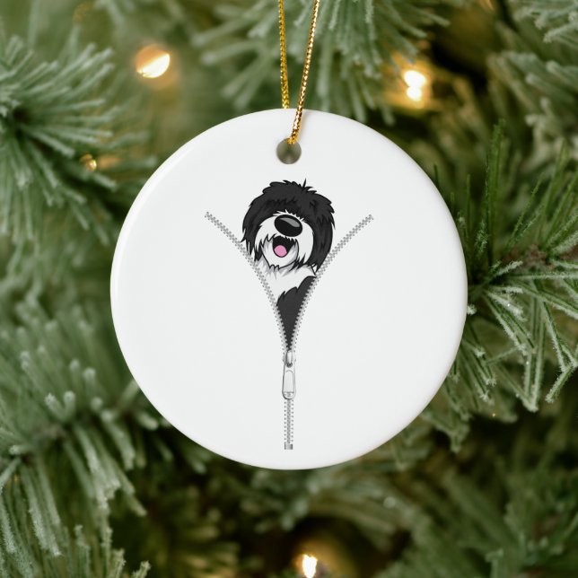 Sheepadoodle Dog Zipper Funny Puppy Dog Owner Ceramic Tree Decoration (Tree)