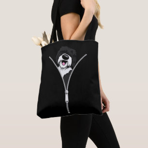 Sheepadoodle Dog Zipper Funny Puppy Dog Owner Tote Bag