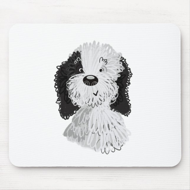 Sheepadoodle hand drawn illustration mouse mat (Front)