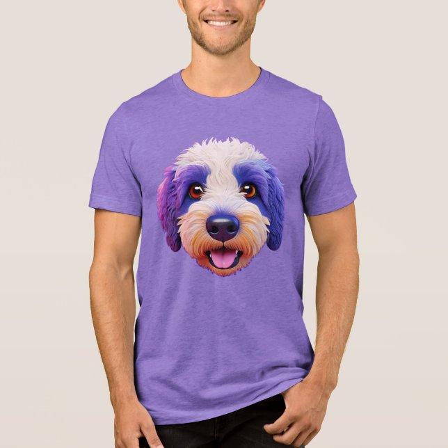 Sheepadoodle happy face purple spotted Tri-Blend shirt (Front)