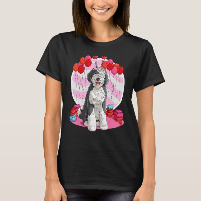 Sheepadoodle Heart Valentine Day Dog T-Shirt (Front)