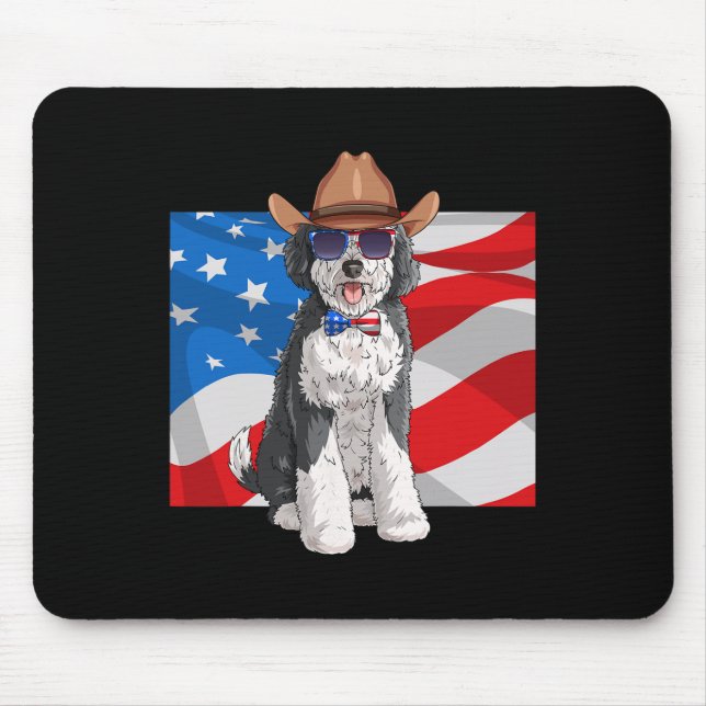 Sheepadoodle Patriotic Merica 4th Of July American Mouse Mat (Front)