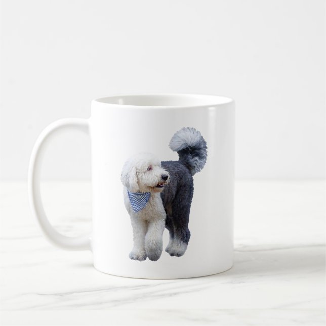 Sheepadoodle With Blue Chequered Scarf Coffee Mug (Left)