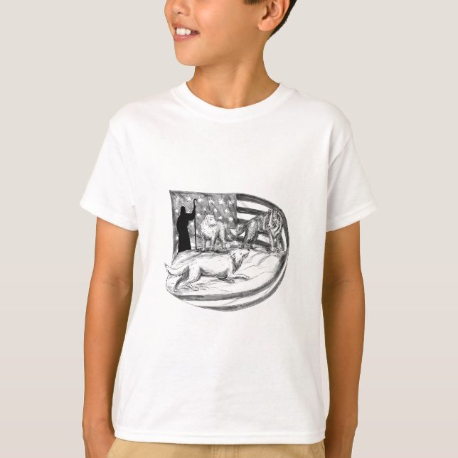 Sheepdog Protect Lamb from Wolf Tattoo T-Shirt (Front)