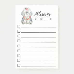 Sheepdog Puppy Personalised To Do List Post-it Notes