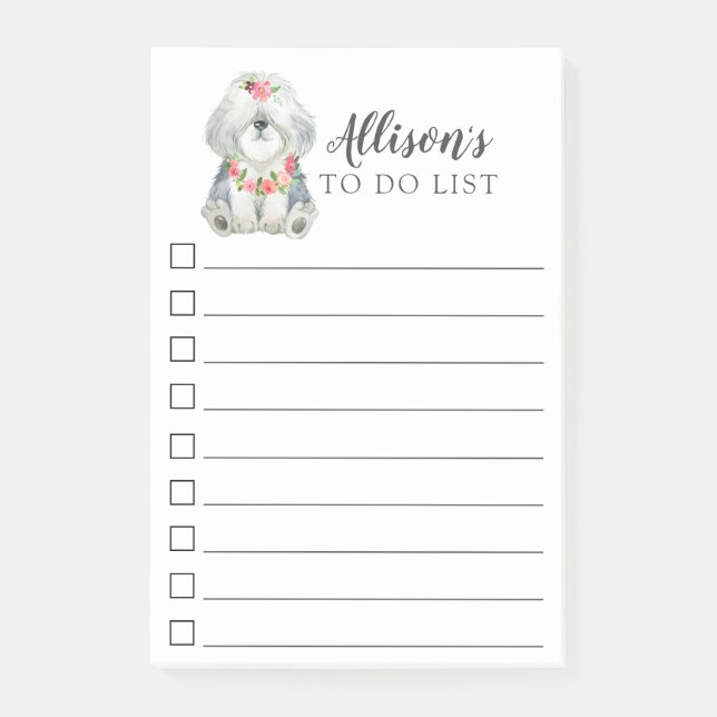 Sheepdog Puppy Personalised To Do List Post-it Notes (Front)