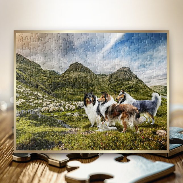 Sheepherding Rough Collies in Scottish Highlands - Jigsaw Puzzle (Creator Uploaded)