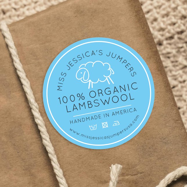 Sheeps wool product blue white knitting business classic round sticker (Creator Uploaded)