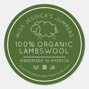 Sheeps wool product green white knitting business classic round sticker