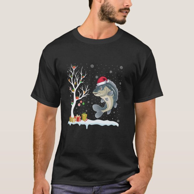 Sheepshead Fish Santa Hat Festive Tree Light Xmas  T-Shirt (Front)
