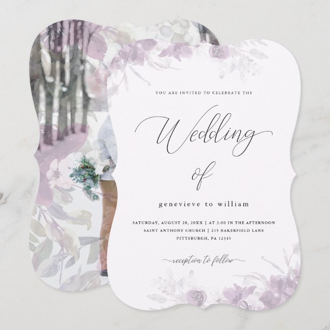 Sheer Botanical Floral Overlay Photo Wedding Invitation (Front/Back)
