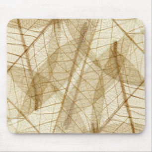 Sheer Cream Beige Lace Leaves Mouse Mat
