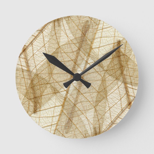 Sheer Cream Beige Lace Leaves Round Clock (Front)